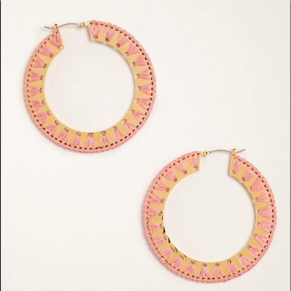 Ann Taylor Juicy watermelon Raffia Wrapped Hoop Earrings - Picture 1 of 4